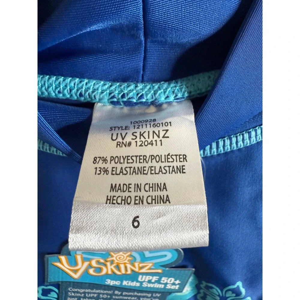 UV Skinz Swim Set Girl 6 UPF 50+ Sun wear 3-Piece‎ Kids Swimsuit with Hat NWT